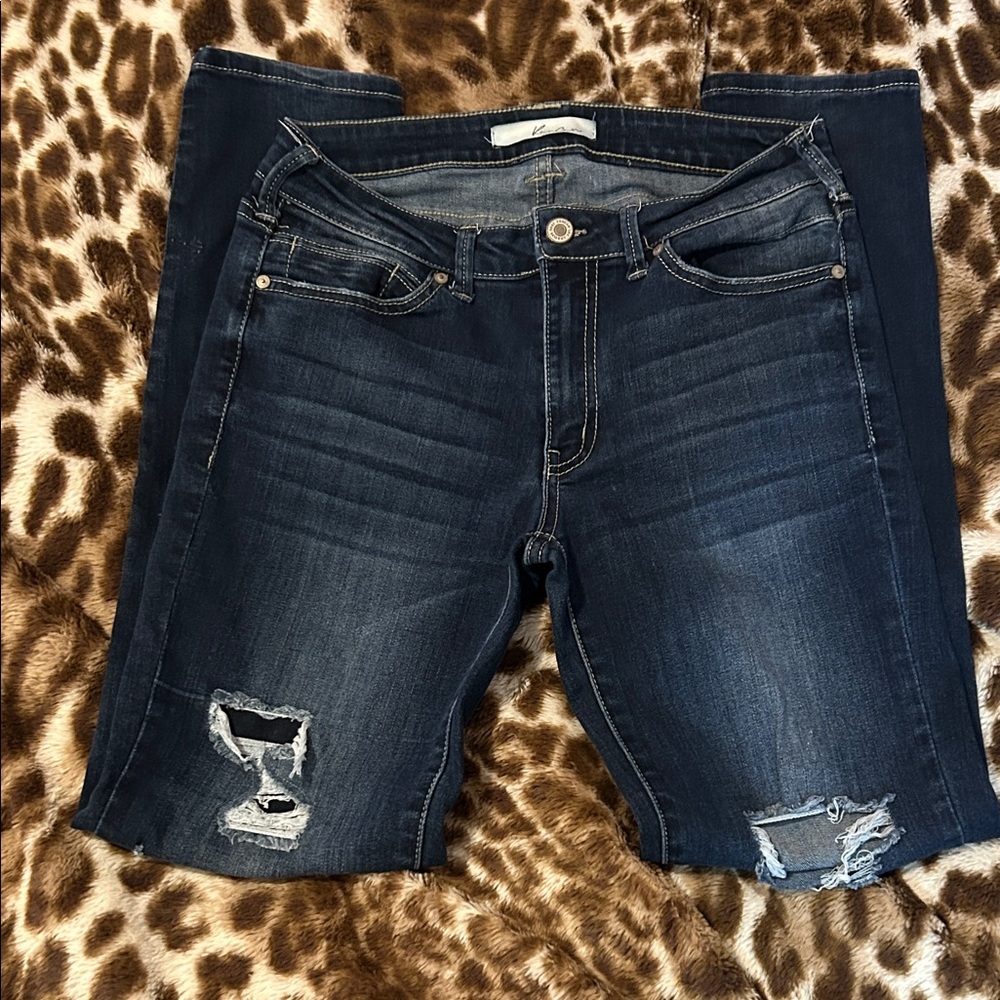 Women's Dark Blue Distressed Skinny Jeans - Picture 2 of 4